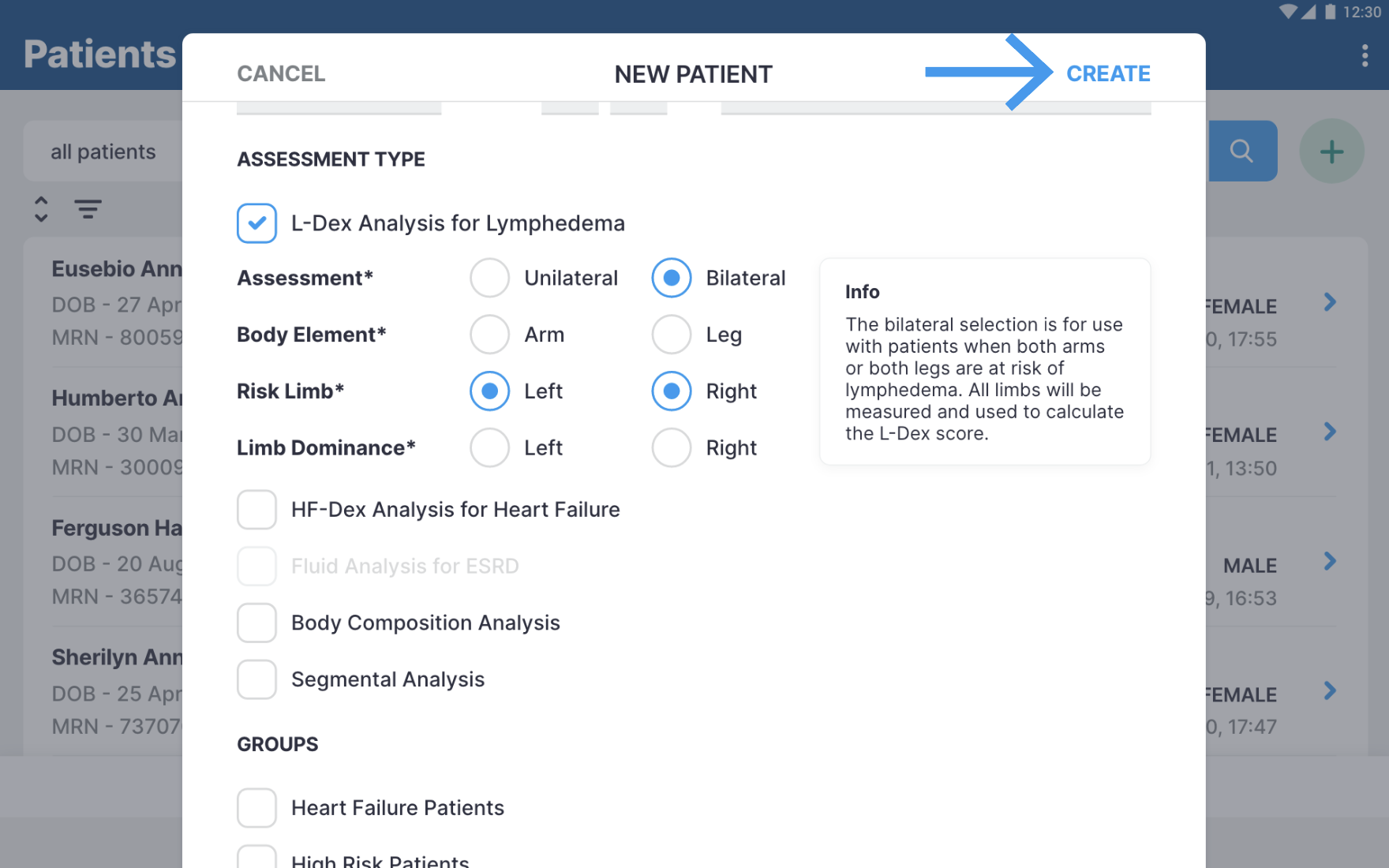 ImpediMed SOZOapp Create New Patients Step 3