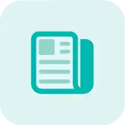 Teal newspaper icon representing news or articles on a pale blue background