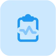 Blue clipboard icon with a heartbeat line, symbolizing health monitoring on a pale blue background.